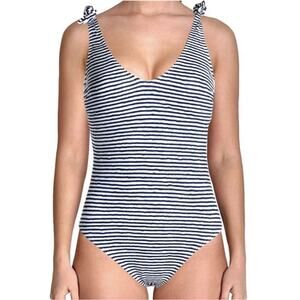 Lauren Ralph Lauren Swimsuit One Piece Stripe Lace Up Back White Navy Gold 16